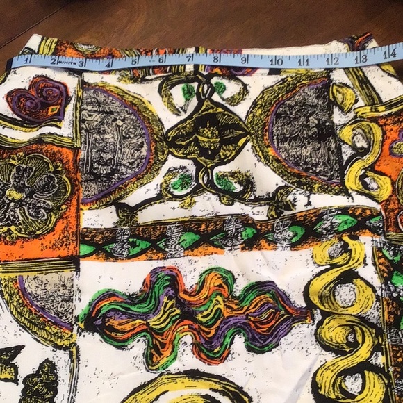 Vintage multi pattern bright linen skirt - Picture 7 of 10